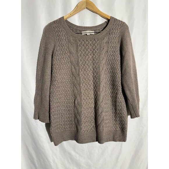 Ann Taylor LOFT Cable Knit Womens Wool Blend Crewneck Sweater Size Large - Picture 2 of 10